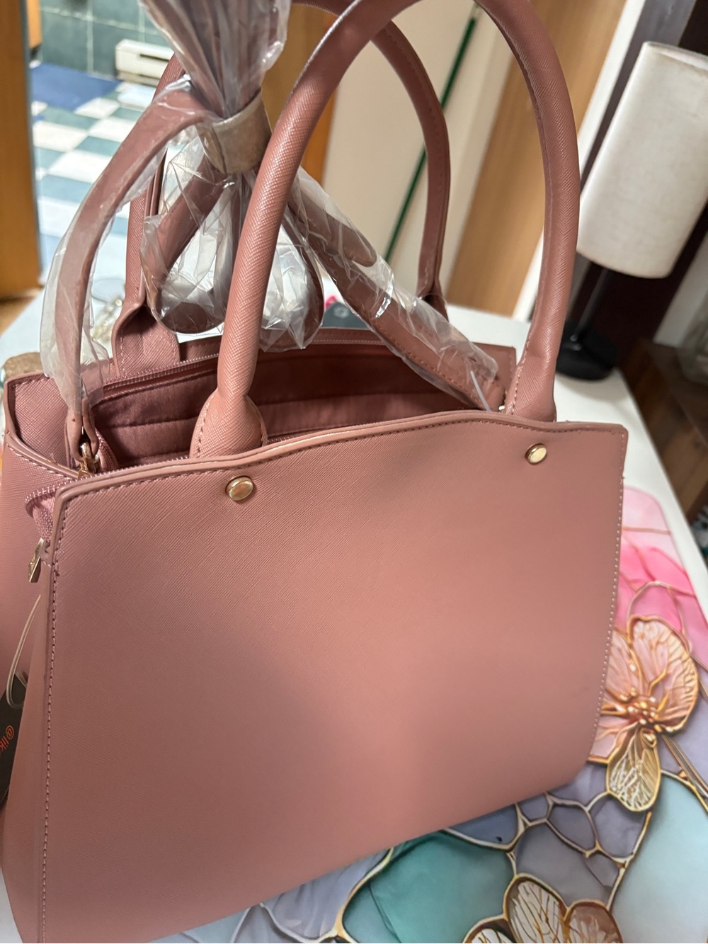 Like Dreams Jenna Satchel-Women's Blush Pink Bow Accent Bag - Picture 5 of 7